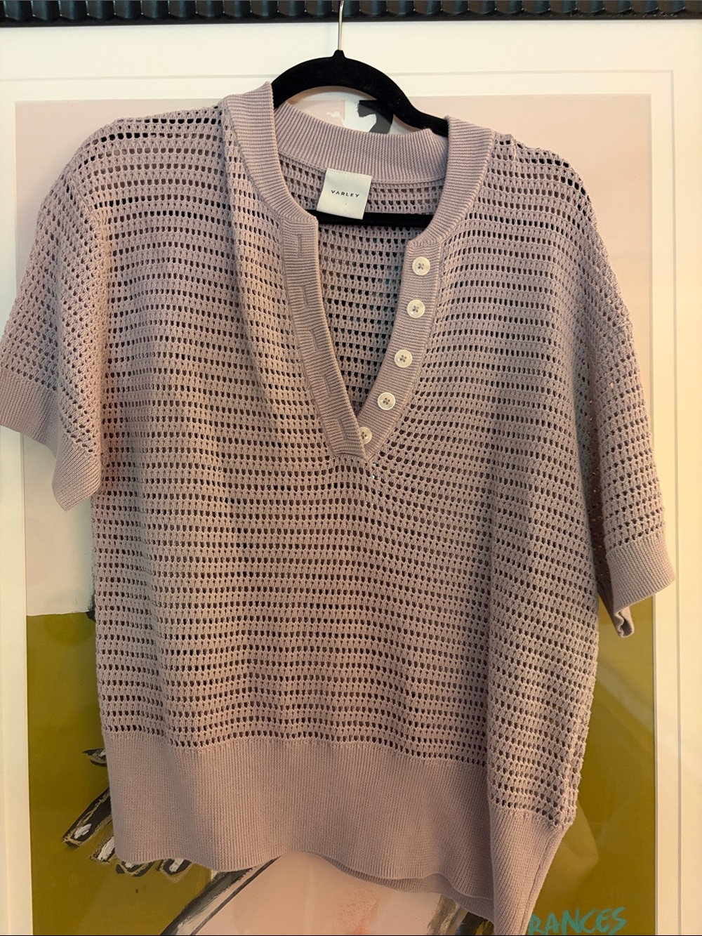 Varley Soft Lilac Open-Knit V-Neck Sweater